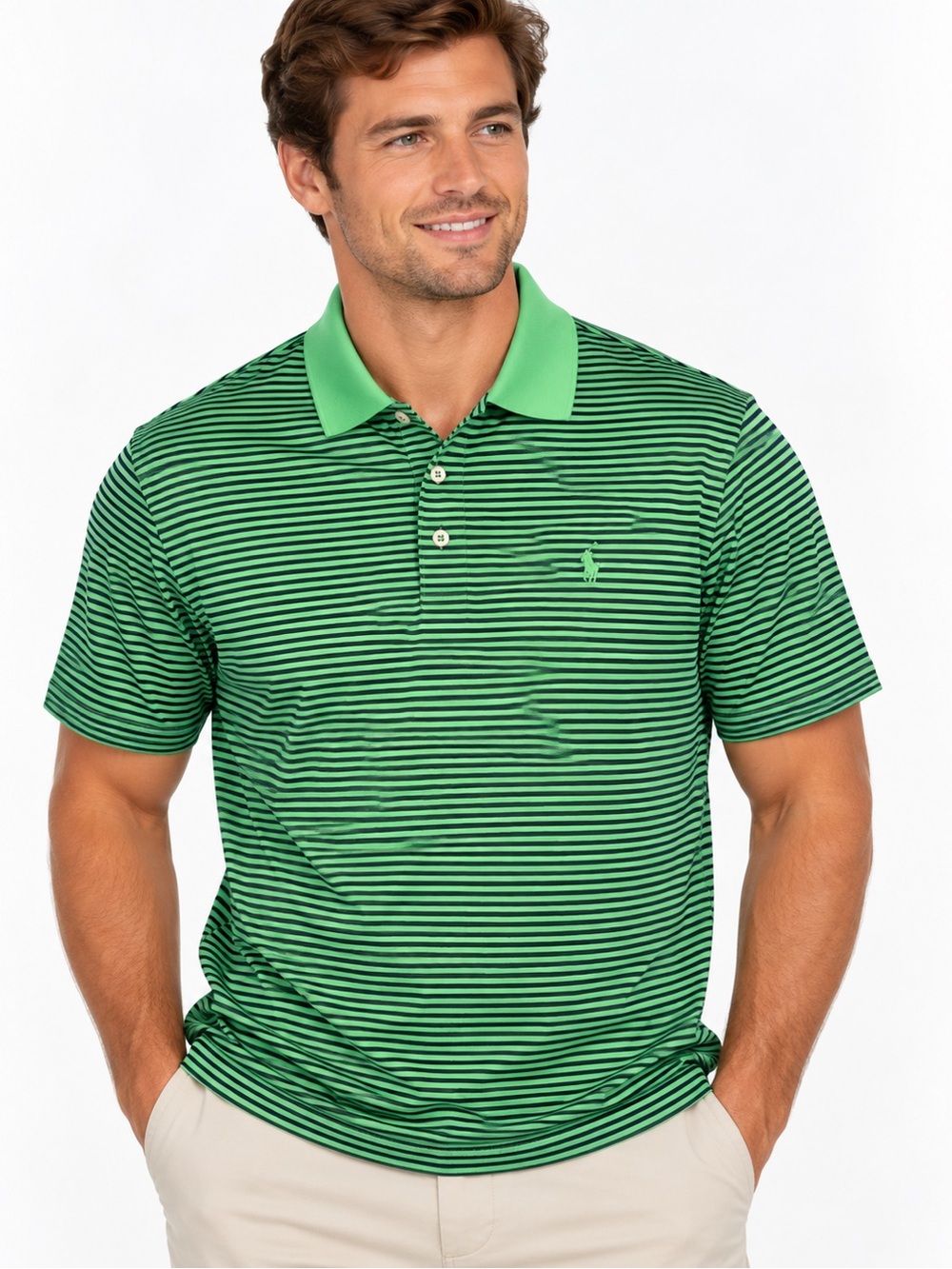 Ralph Lauren Green Striped Polo with Contrast Collar